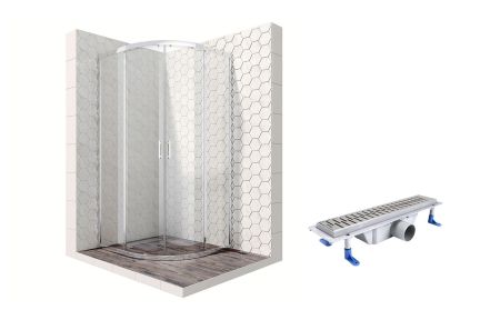 Душевой уголок Ambassador Kingston 14011104-ST2, полукруглый, линейный трап, 90х90, артикул 14011104-ST2