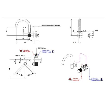 Bongio Capsule Настенный смеситель с вращающимся изливом. цвет хром/ручка GG(с внутр частью 097610000), артикул 88570CRGG