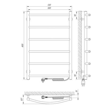 Полотенцесушитель электро "Классик П6 500*800", правый