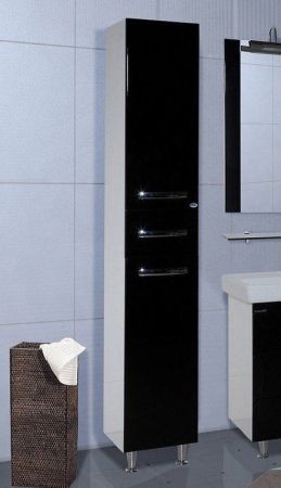 Шкаф пенал Bellezza Рокко 35 4625304100049 с бельевой корзиной Черный Белый, артикул 4625304100049