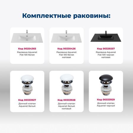 Тумба под раковину Aquanet Джейн (Flat) 100 белый матовый, артикул 00335426