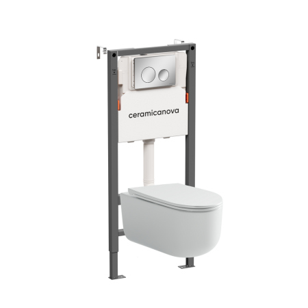 Комплект Подвесной унитаз Ульма (Ulma) Безободковый (Rimless) + Система инсталляции Баланс (Balance) кнопка Круг (Circle), хром глянцевый, артикул CN4006_121001CH