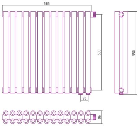Отопительный радиатор ЭСТЕТ-00 н/ж EU50 500х585 / 13 сек (Матовый БЕЛЫЙ), артикул 30-0322-5013