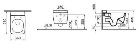 Metropole Rim-Ex Подвесной безободковый унитаз 56 см с функциями VitrAflush и VitrAfresh безободковый, с емкостью для чистящей жидкости, артикул 7672B003-1686