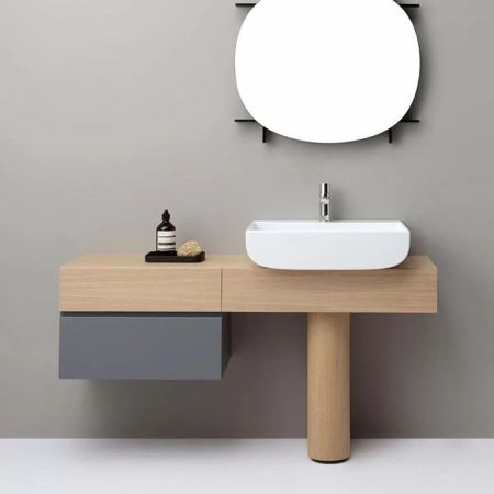 AZZURRA Charlotte База напольная под раковину 140х39х74 см, раковина справа, ящик слева  в цвете Cemento, цвет базы дуб, артикул MBCH140RC