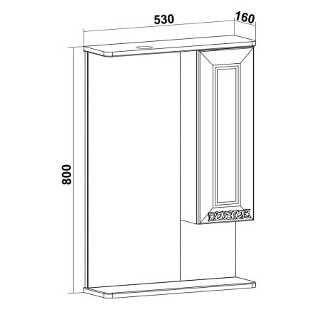 Зеркальный шкаф Runo правый Монро 53 (00-00000459), артикул 00-00000459