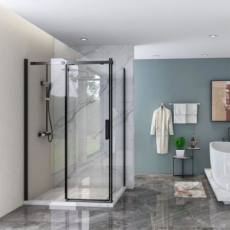 Душевой угол Veconi Rovigo RV-070, 1400х900х1950, черный, стекло прозрачное