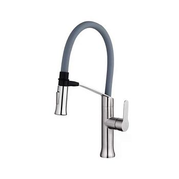 Смеситель для кухни с гибким изливом FASHUN A54501-12, сатин/серый