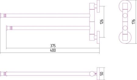 Полотенцедержатель, Сунержа, ВЕЕР, двойной, поворотный, ширина, мм-400, глубина, мм-50, высота, мм-176, тип установки-настенный, материал-нержавеющая сталь, цвет-золото