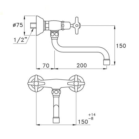 Stella Italica Смеситель для мойки настенный 3243/200, длина излива 200мм цвет: хром, артикул IT 04001 CR00