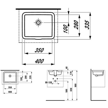 Laufen Living City Раковина 400х335х170мм без отв. под смеситель, встраив снизу, цвет: белый