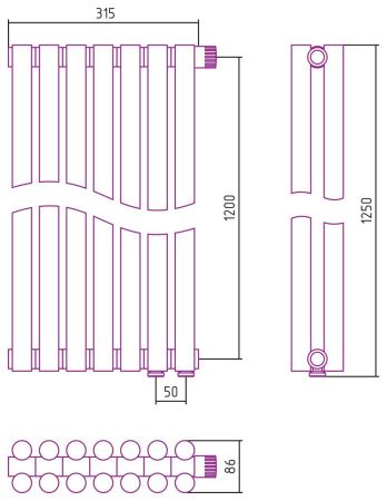 Отопительный радиатор ЭСТЕТ-11 н/ж EU50 1200х315 / 7 сек (Без покрытия)