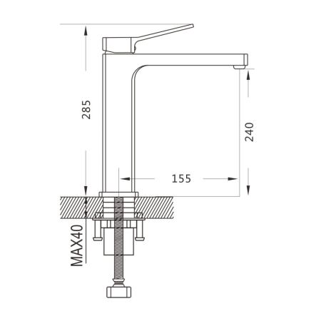 Смеситель для раковины высокий  Raffine F1199T, оружейная сталь
