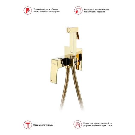 Гигиенический душ со смесителем встраиваемый Raglo R01.52.23, золотой