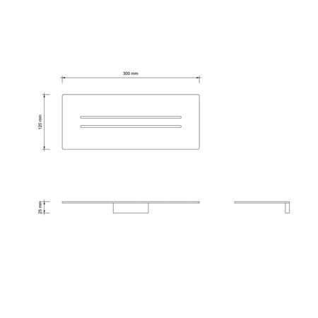 Полка, Decor Walther, MIKADO, прямоугольная, одноярусная, ширина, мм-300, глубина, мм-120, высота, мм-25, тип установки-настенный, цвет-хром, артикул 0523200