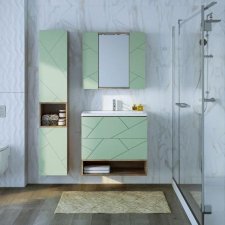 Тумба с раковиной и нишей Бриклаер КРИСТАЛЛ 80F, фисташковый/дуб гранж песочный, артикул КРИСТАЛЛ 80F