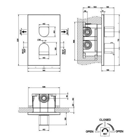 GESSI Rilievo Встраиваемый смеситель для душа, термостатический, на 2 источника (внешние части), цвет: хром, артикул 59134#031