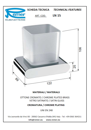 Lounge стакан RR LN15 настенный, артикул LN15CR