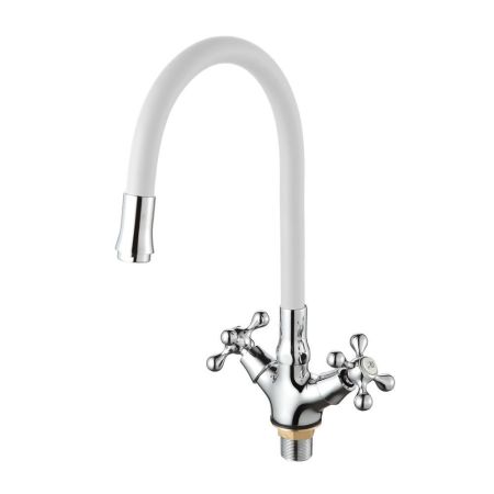 Смеситель для кухни с гибким изливом D-Lin D153810-3, хром/белый, артикул D153810-3