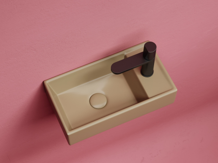 Умывальник подвесной прямоугольный (чаша слева, отверстие под смеситель справа) цвет капучино матовый Элемент (Element) 407x217x100, артикул CN6051LMC