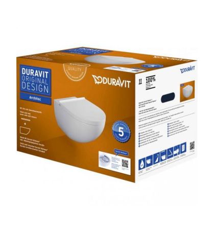 Duravit Architec Комплект: унитаз подв Rimless 575х365 мм, 257209 + сиденье (микролифт) быстросъемное 006969+Durafix, цвет белый ЦЕНА со склада)