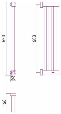 Полотенцесушитель, Сунержа, Хорда 4.0, электрический, ширина, мм-50, глубина, мм-166, высота, мм-650, межосевое расстояние-600, подключение-нижнее справа/слева, электрокомплект-кабель, мощность, Вт-45, материал-нержавеющая сталь, назначение-система электр