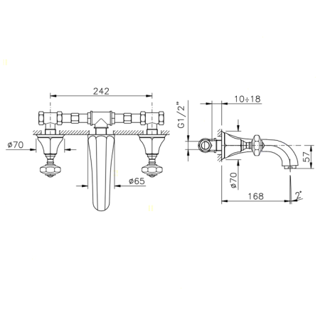 Nicolazzi Teide Смеситель для раковины настенный, излив: 168 мм, ручки Crystal handle, цвет: хром, артикул 1977CR15