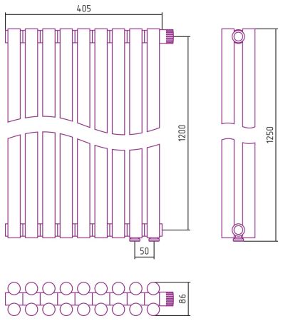 Отопительный радиатор ЭСТЕТ-11 н/ж EU50 1200х405 / 9 сек (БЕЛЫЙ), артикул 12-0312-1209