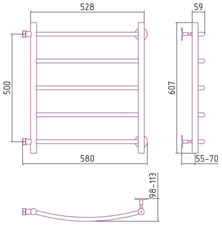 Полотенцесушитель водяной СТИЛЬЕ "Версия-Б2" 500х500 (5) Г 18 (Чёрный), артикул 17612-5050