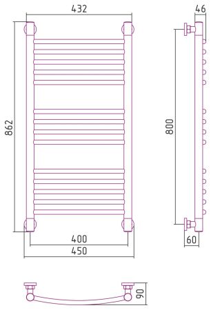 Полотенцесушитель водяной "Богема+" 800х400 (Матовое ЗОЛОТО), артикул 032-0221-8040