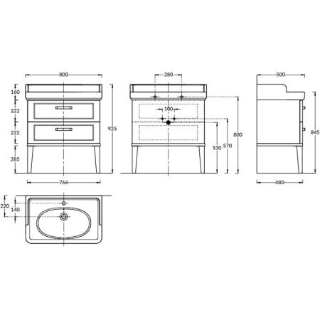 Kerama Marazzi Тумба POMPEI напольная с 2 ящиками 80, белая глянцевая, артикул PO.N.80.2\WHT
