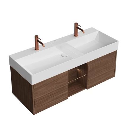 Тумба GRANDE подвесная 120, 2 ящика + открытая зона, структурированный орех, артикул GR.120.2\SNUT