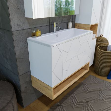 Комплект мебели для ванной Бриклаер КРИСТАЛЛ 80ZB, белый/дуб бунратти, артикул КРИСТАЛЛ 80ZB