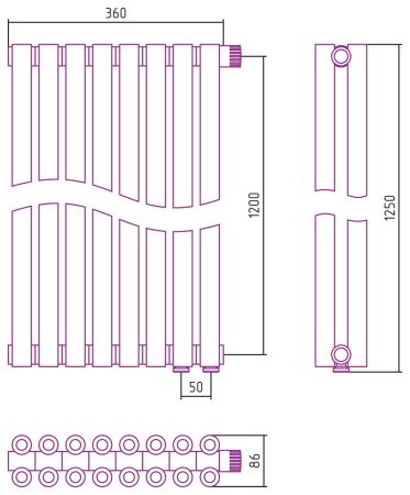 Отопительный радиатор ЭСТЕТ-00 н/ж EU50 1200х360 / 8 сек (БЕЛЫЙ), артикул 12-0322-1208