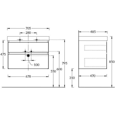 Тумба CUBO подвесная с ящиками 70, мальва матовая, артикул CU.70\MAL