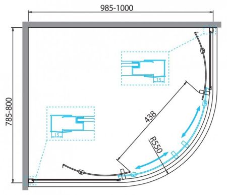 Душевой уголок BELBAGNO DUE-RH-2, артикул DUE-RH-2-100/80-C-Cr