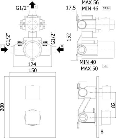 Смеситель для ванны с душем Paffoni Elle LEQ513NO/M (с внутренней частью), артикул LEQ513NO/M