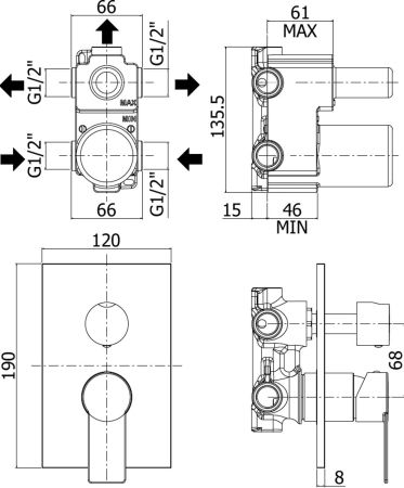 Смеситель для душа Paffoni Tango TA019CR/M (с внутренней частью)
