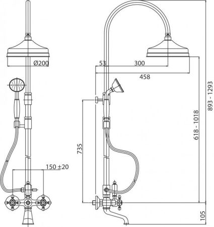 Душевая стойка со смесителем, верхним и ручным душем CEZARES LORD-CVD, артикул LORD-CVD-03/24-Bi