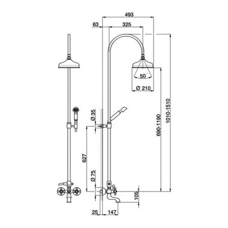 CISAL Arcana Смеситель для ванны/душа с душевым комплектом и верхним душем, цвет золото