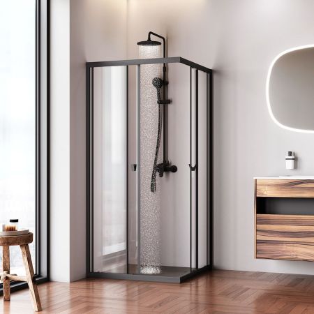 W87G-403-9090-BТ Sunny душ огражд квадратн, раздвижн двери 90x90 черный,стекло прозрачн