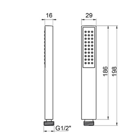 Ручной душ, Almar, Hand Showers, размер душевого диска, мм-28*191, форма-прямоугольная, количество режимов-1, тип струи-дождь (Rain), материал-латунь, цвет-хром, артикул E082094.CR