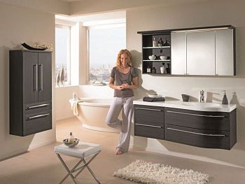 Комплект мебели Puris Swing с раковиной из минерального литья, 1400 мм левый, цвет черный структурный