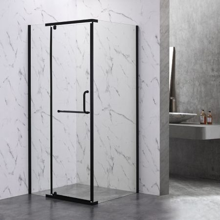 Душевой угол Veconi Rovigo RV-18B, 900x900x2000, черный, стекло прозрачное, артикул RV18B-90-01-C6