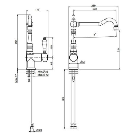 Fima Carlo Frattini Kitchen Смеситель для кухни, на 1 отв., Herend, цвет: золото