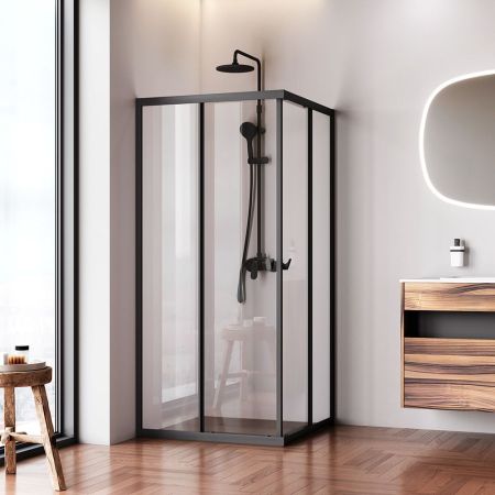 W87G-403-9090-BТ Sunny душ огражд квадратн, раздвижн двери 90x90 черный,стекло прозрачн