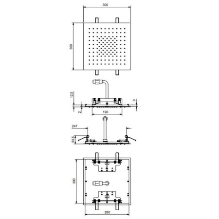 FANTINI ACQUAFIT Верхний душ 300х300 мм., встраиваемый в потолок, цвет Матовая натуральная сталь, артикул 79 93 K052