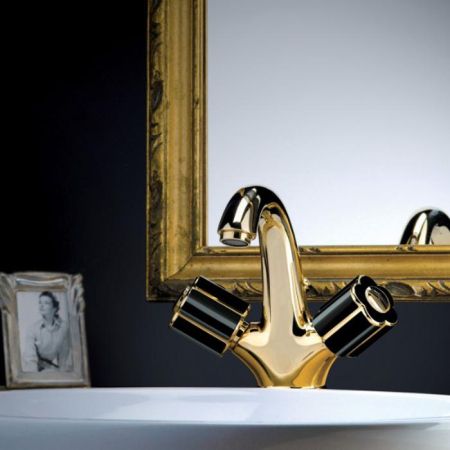 Bongio Fleur Noir Смеситель для раковины с донным клапаном, цвет золото/черный фарфор