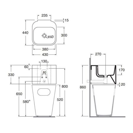 AZZURRA TANDEM Раковина 430х440х320 мм., подвесная, с 1 отверстием для смесителя, с переливом, цвет Nature green