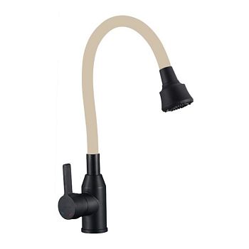 Смеситель для кухни с гибким изливом и режимом душ Fmark FS8266H-12, черный/бежевый